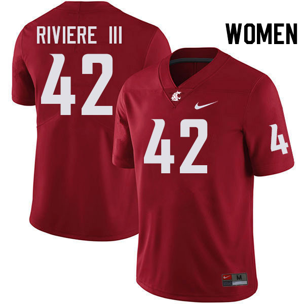 Women #42 Billy Riviere III Washington State Cougars College Football Jerseys Stitched-Crimson